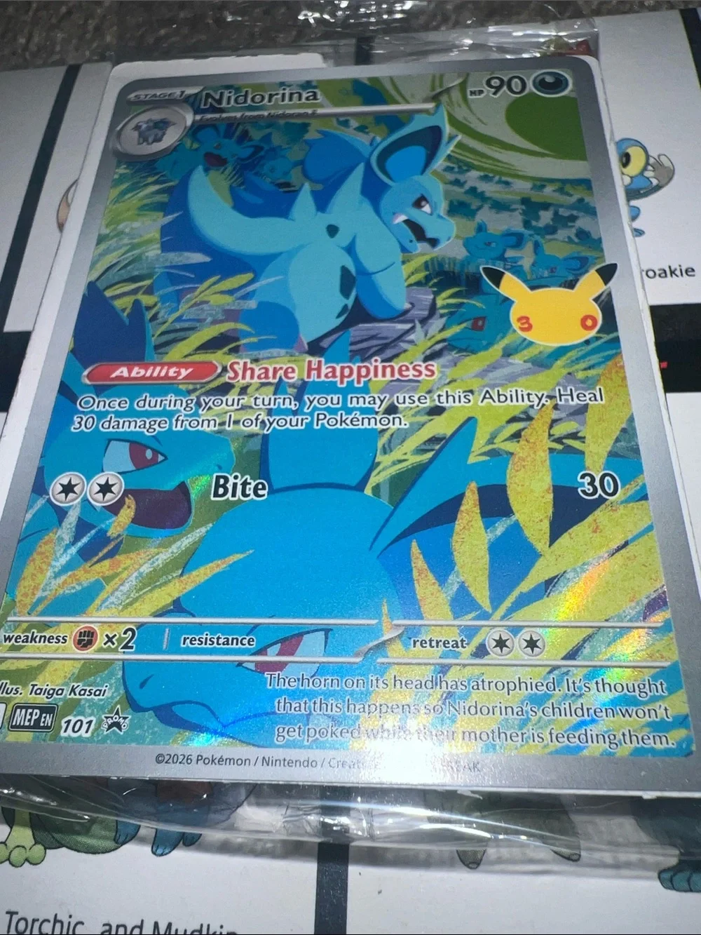 Pokemon Nidorina Holographic Card - Blue & Yellow